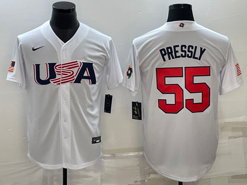 2023 World Baseball Classic #55 Ryan Pressly USA White Jersey